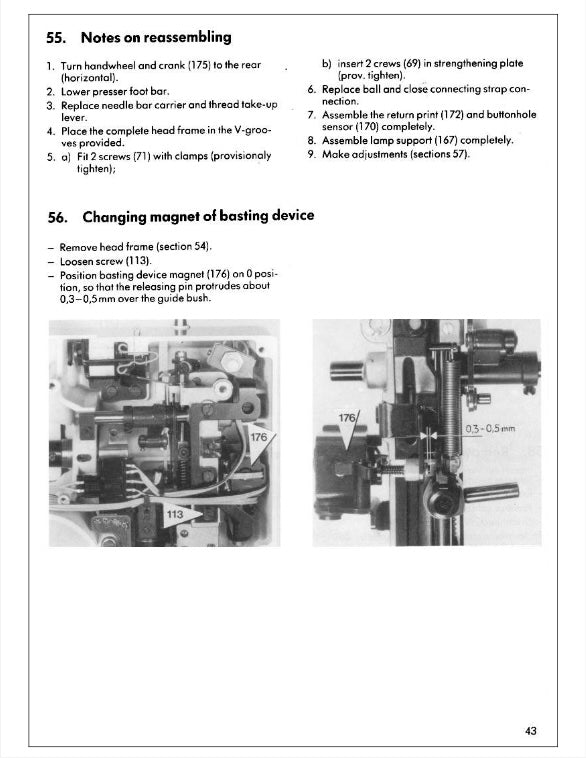 Technical manual page with text and diagrams on reassembling a device.