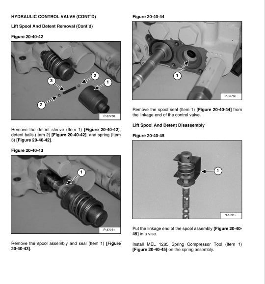 Technical diagram of hydraulic control valve removal and assembly process with labeled parts.