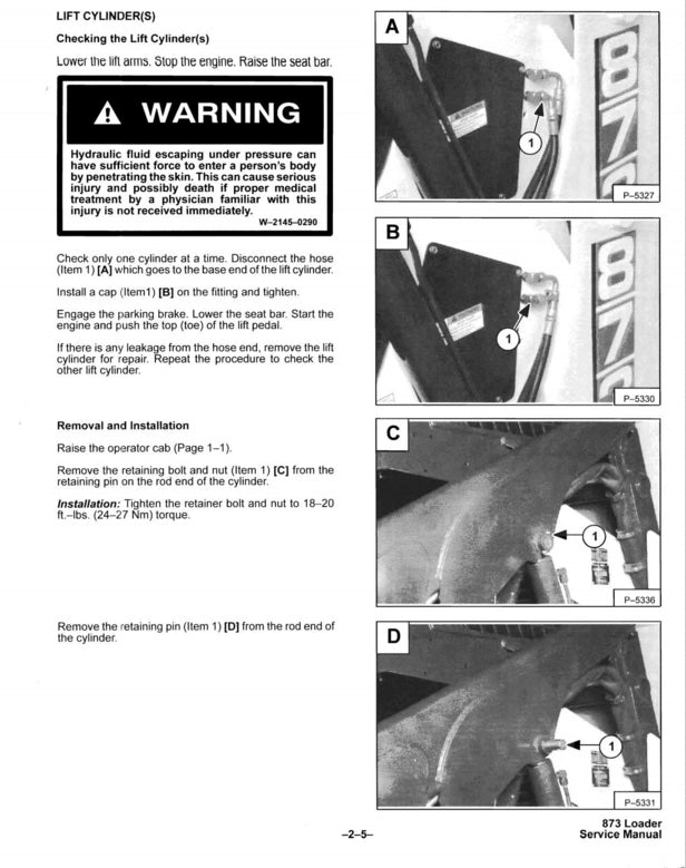 Bobcat 873 Skid Steer Loader Service Manual