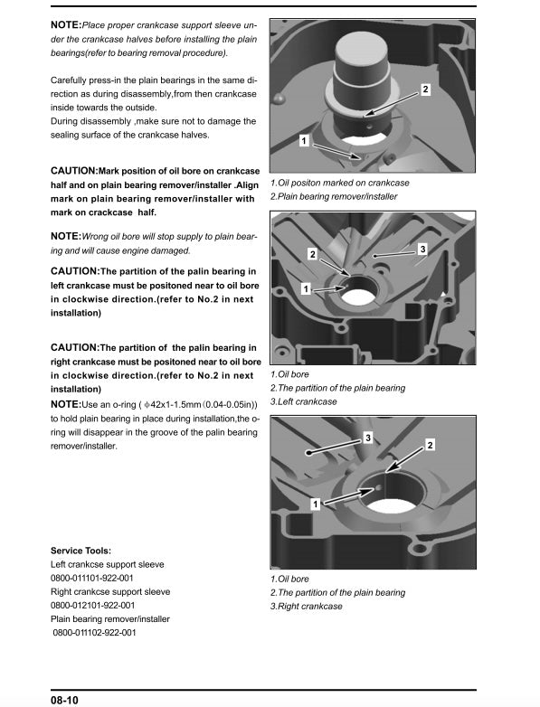 Technical diagram and instructions for engine component installation with labeled parts.