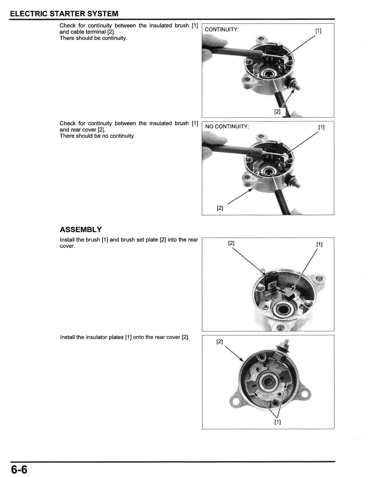 Technical diagram of an electric starter system with labeled parts and assembly instructions.