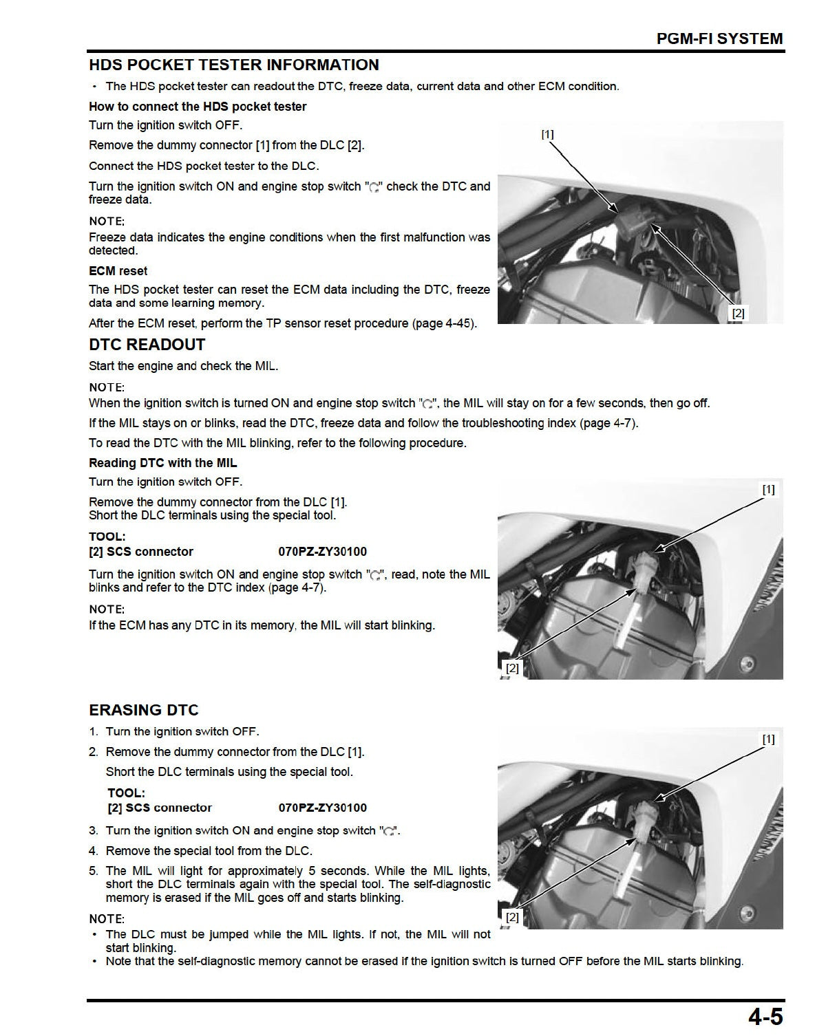 Technical manual page on HDS Pocket Tester information for PGM-FI system with diagrams and text.
