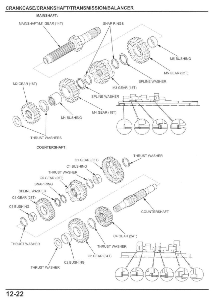 Technical diagram of crankcase, crankshaft, transmission, and balancer components.