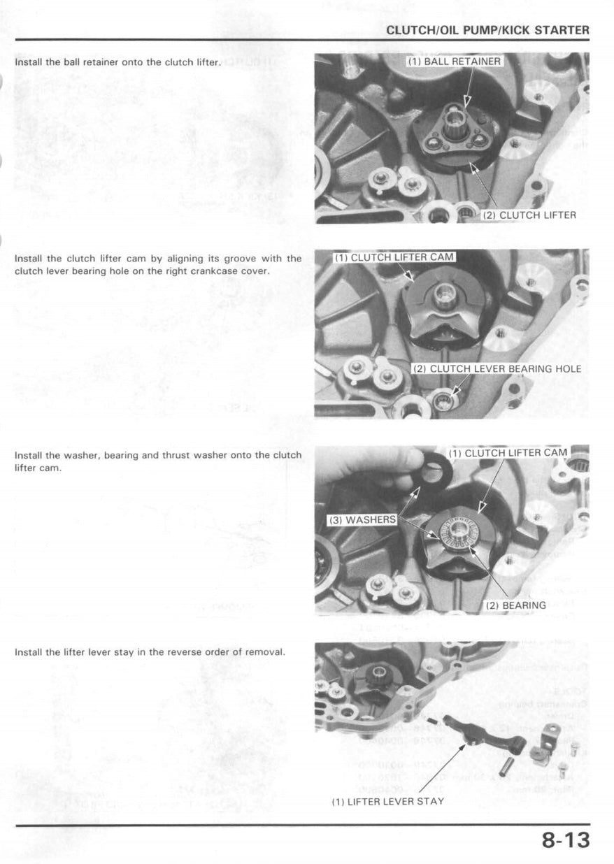 Technical diagram and illustrations of clutch components with text instructions on a white background.