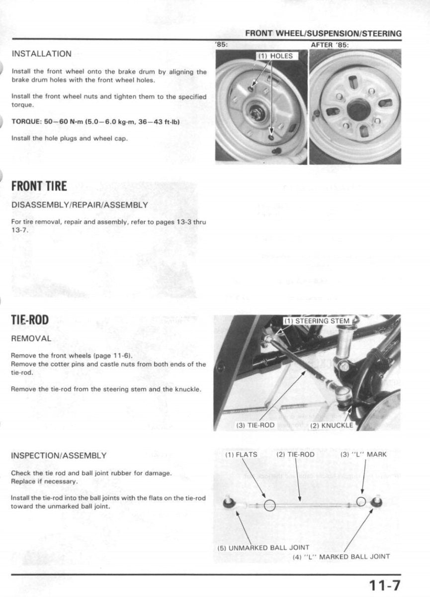 Technical diagram and text from a motorcycle repair manual on front wheel/suspension/steering components.