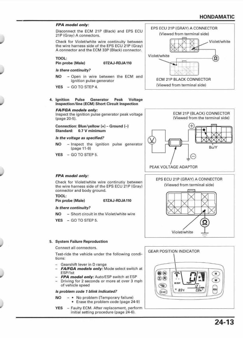Technical diagram and text from a vehicle service manual on HONDA-MATIC system