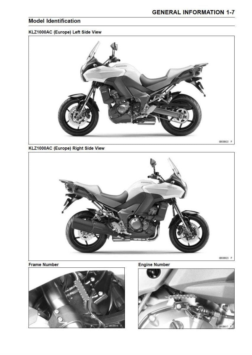 Technical diagram of a motorcycle with side views and close-up details on a white background.