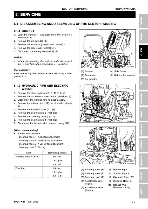 Technical manual page on clutch servicing with diagrams and text