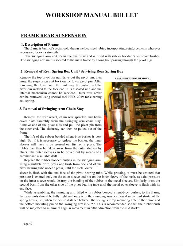 Page from a workshop manual detailing frame rear suspension repair instructions.