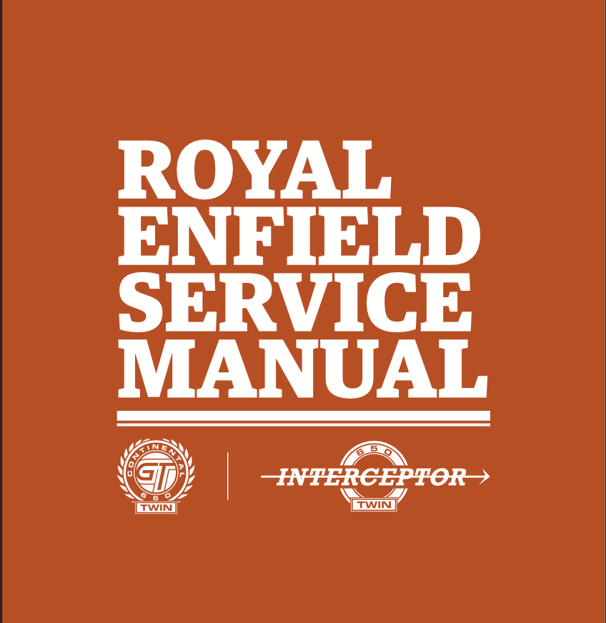 Royal Enfield Service Manual cover with brand logos on a brown background