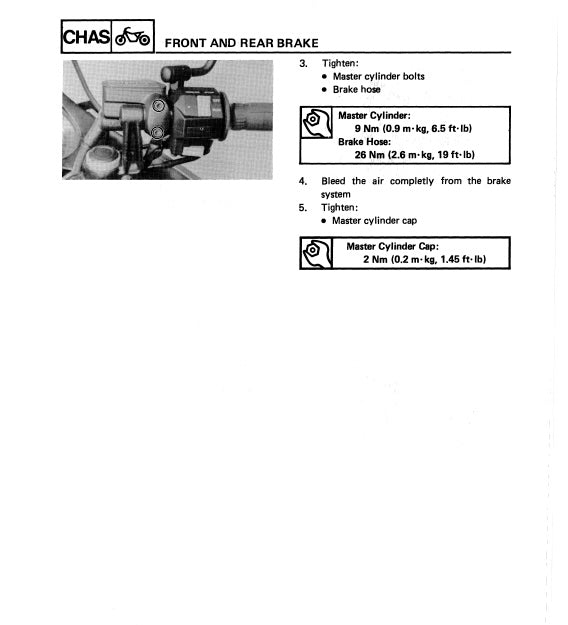 Technical diagram of a motorcycle brake system with text and illustrations on a white background.