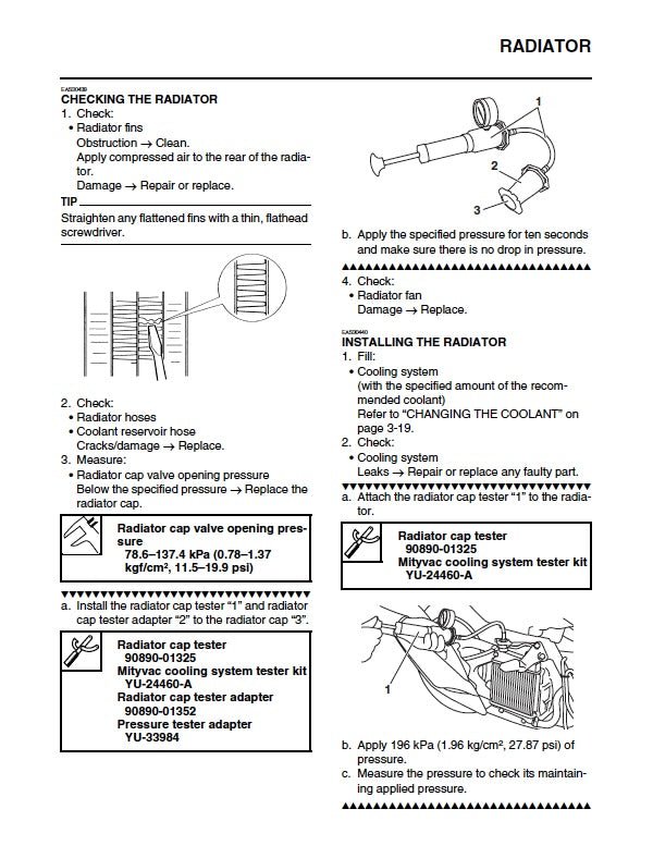 Radiator maintenance instructions with diagrams and text on a white background