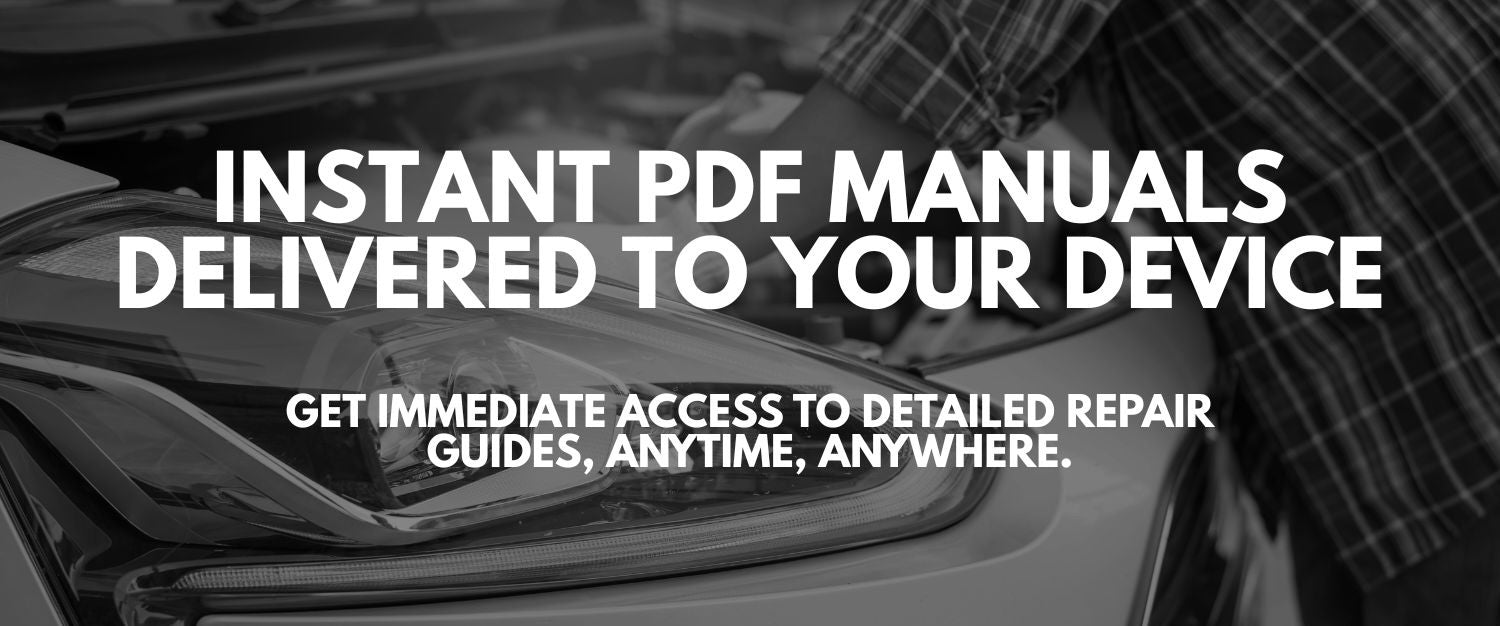 Text overlay on a car dashboard with text about instant PDF manuals.