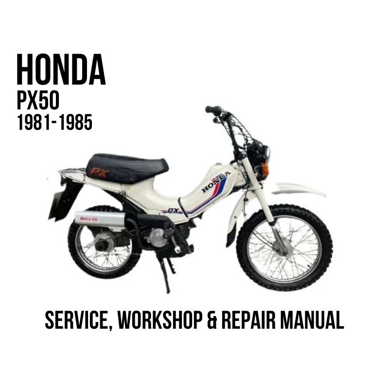 1981-1985 Honda PX50 service, workshop, and repair manual cover featuring a side profile of the motorcycle on a white background with black text.