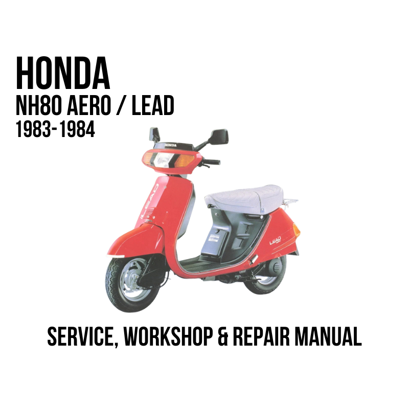 A red Honda NH80 Aero / Lead scooter shown on a white background with text reading 'HONDA NH80 AERO / LEAD 1983-1984' and 'SERVICE, WORKSHOP & REPAIR MANUAL'.