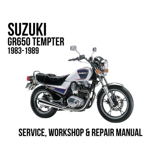 1983-1989 Suzuki GR650 GR 650 Tempter service, workshop, and repair manual cover featuring a side profile of the motorcycle on a white background with black text.