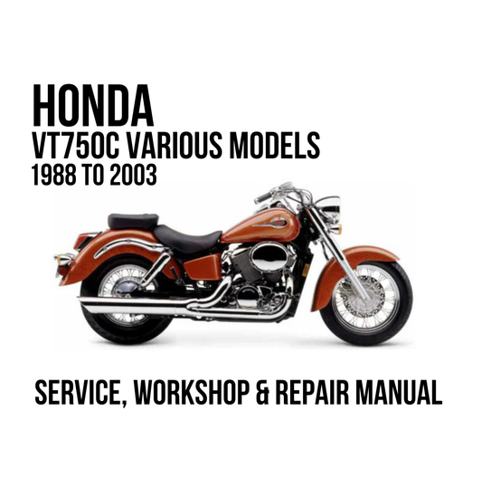 A book cover for a Honda VT750C various models service, workshop, and repair manual, featuring a side profile of an orange-brown cruiser motorcycle on a white background with black text.