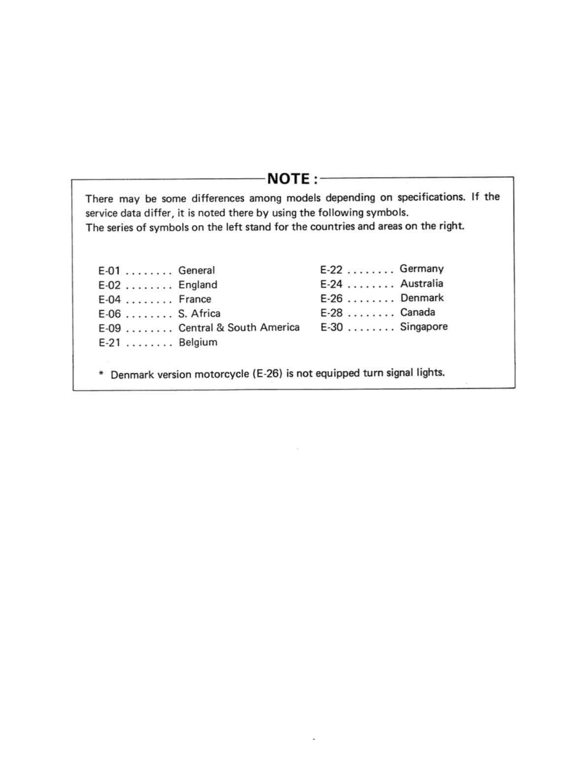 Technical note with specifications for different regions on a white background