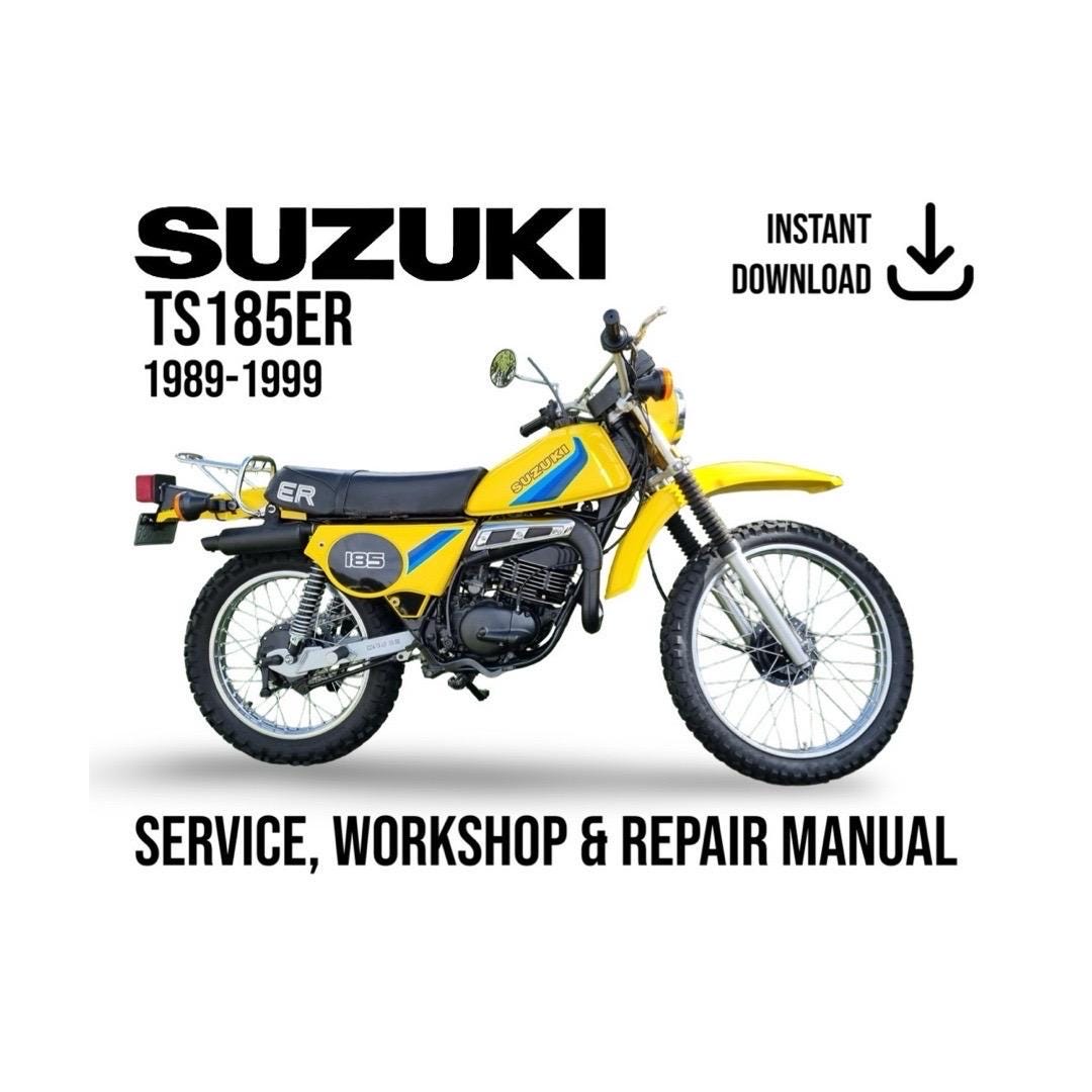 Suzuki TS185ER repair manual cover with motorcycle illustration on a white background