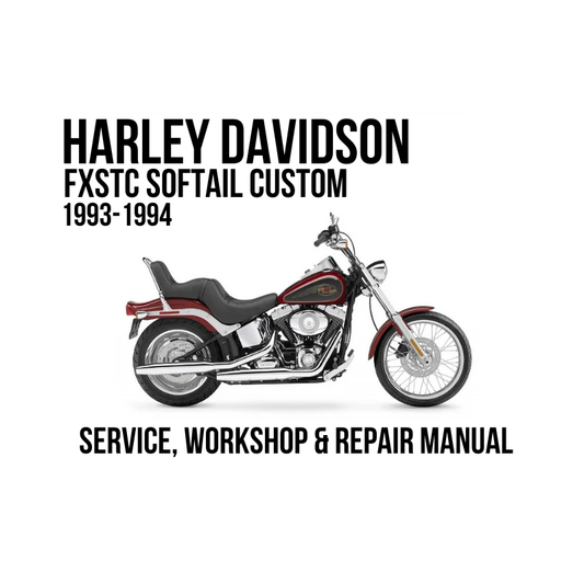 Harley-Davidson FXSTC Softail Custom 1993-1994 service, workshop, and repair manual cover graphic showing a red and black motorcycle on a white background with black text.