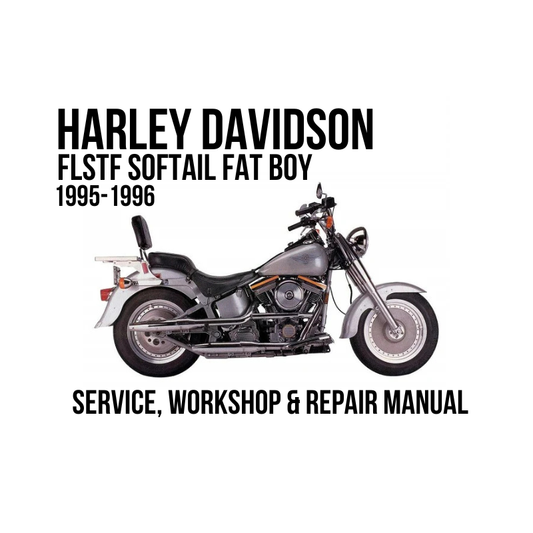 Harley-Davidson FLSTF Softail Fat Boy 1995-1996 service, workshop, and repair manual cover featuring a side profile of the motorcycle on a white background.