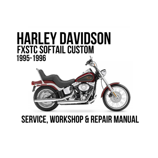 Harley-Davidson FXSTC Softail Custom 1995-1996 service, workshop, and repair manual cover graphic showing a red and black motorcycle on a white background with black text.