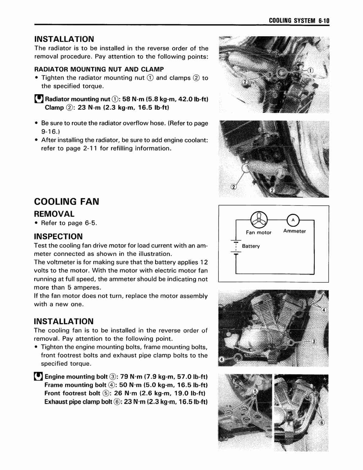 Suzuki VS600 Intruder service manual page 6-10 radiator and cooling fan installation photos and diagram