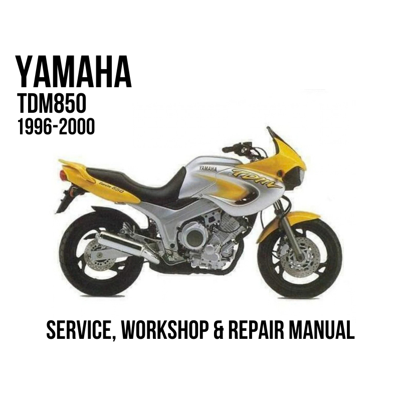 Yamaha TDM850 1996-2000 service, workshop, and repair manual cover featuring a yellow and silver motorcycle on a white background with black text.