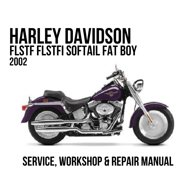 Harley-Davidson Softail Fat Boy 2002 service, workshop, and repair manual cover featuring a side profile of the motorcycle on a white background.