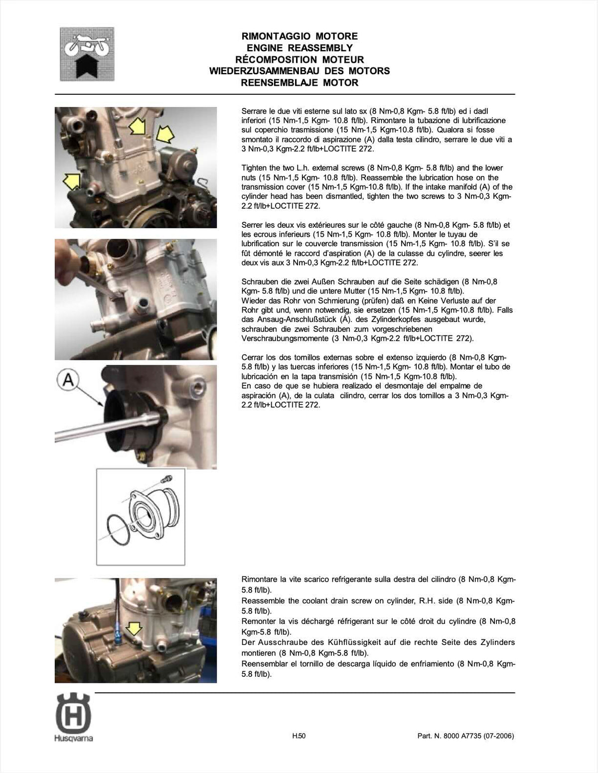 A printed page from a workshop manual for a engine assembly, detailing the removal steps for the crankshaft pulley and water pump. The page features black text, technical diagrams, and small illustrative photos of the engine components.