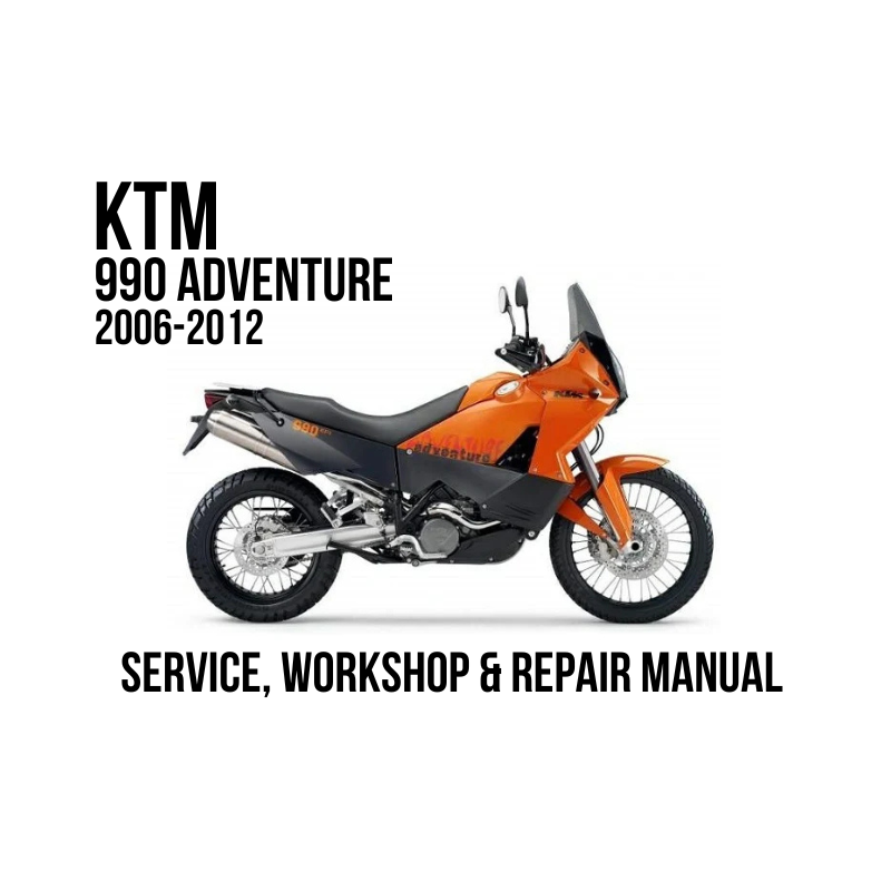 KTM 990 Adventure 2006-2012 service, workshop, and repair manual cover on a white background, featuring a side profile of the motorcycle in dark red with black and chrome details.