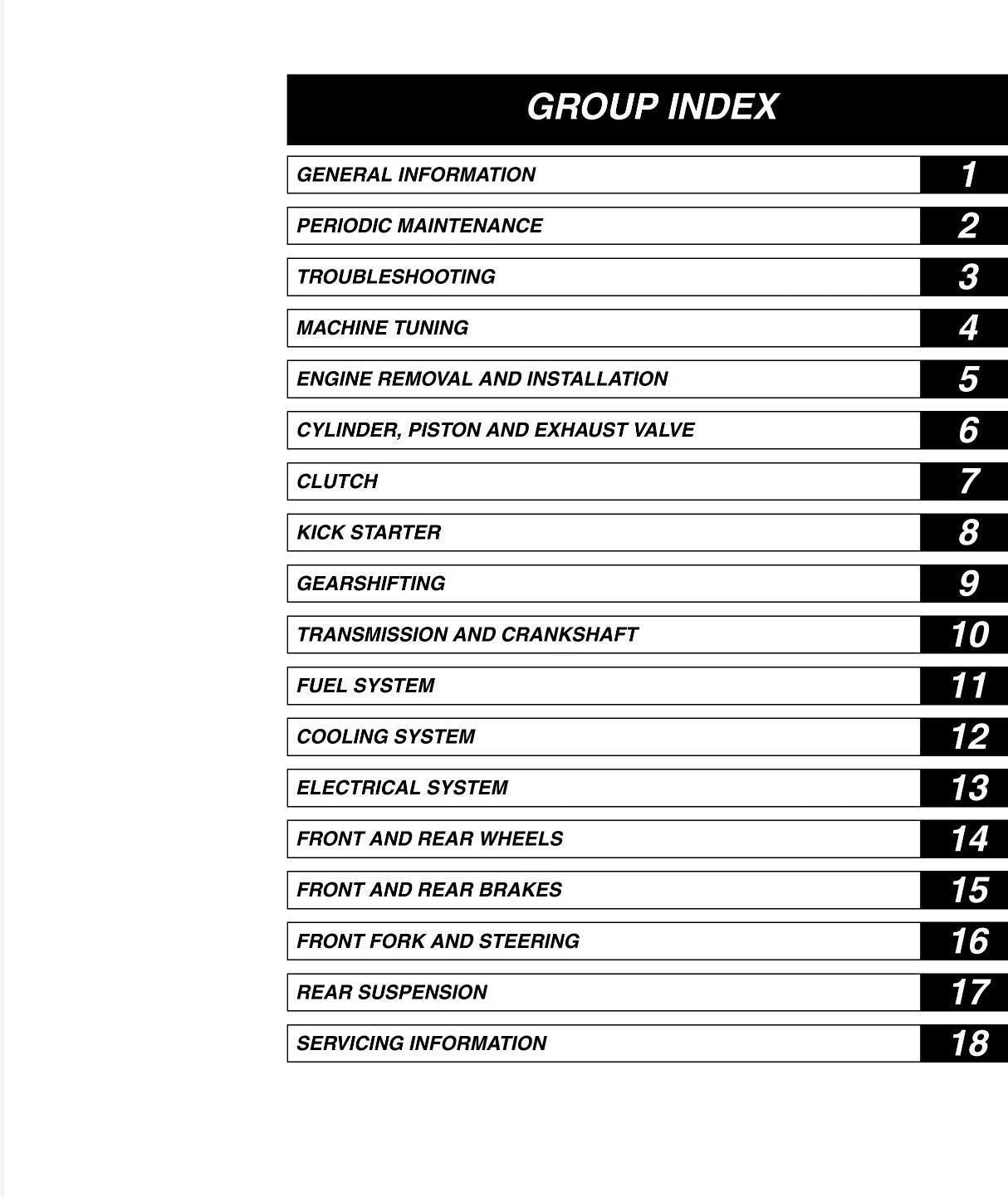 Group index list on a white background