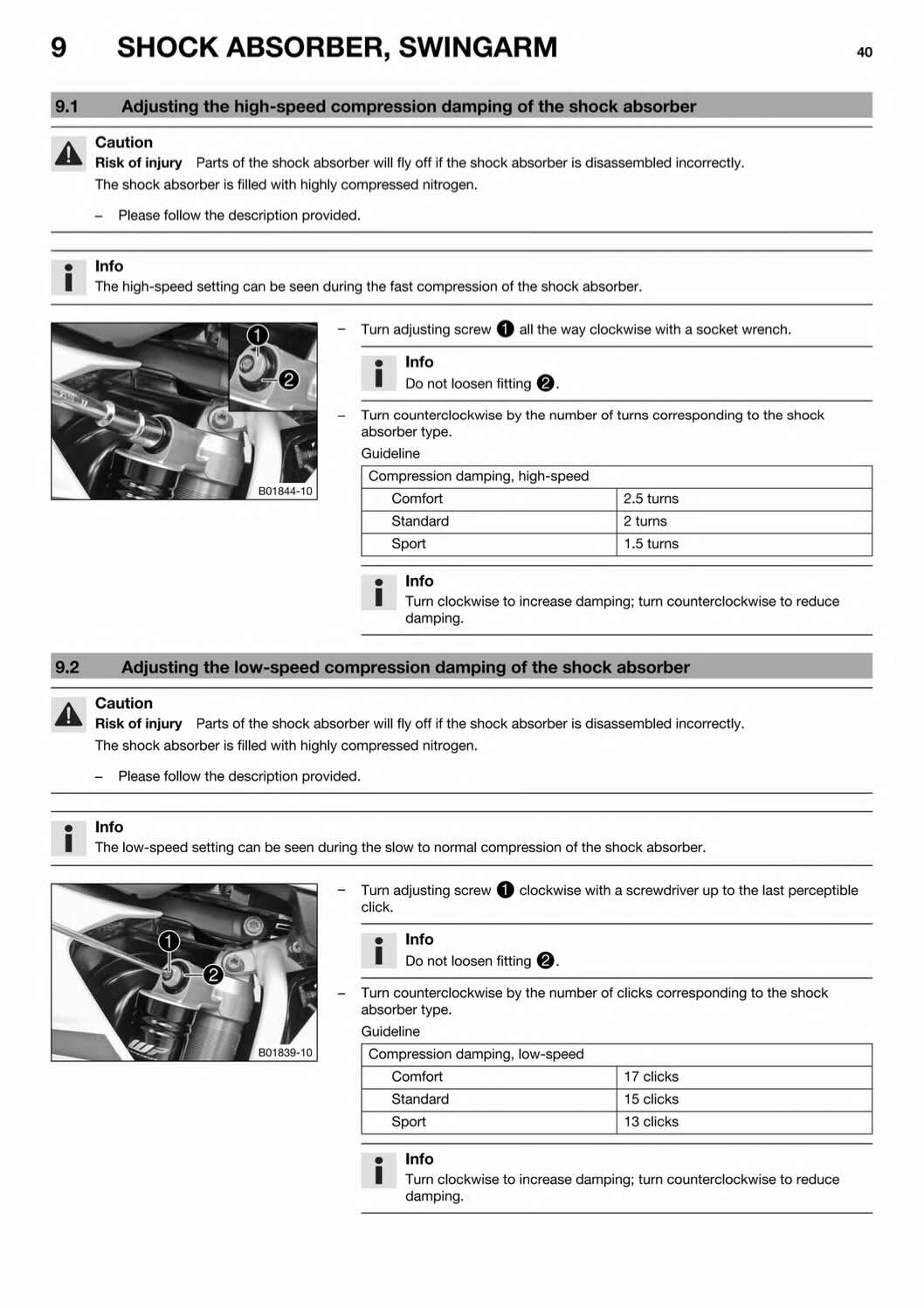 Husqvarna FC450 service manual page 40 shock absorber high- and low-speed compression damping adjustment