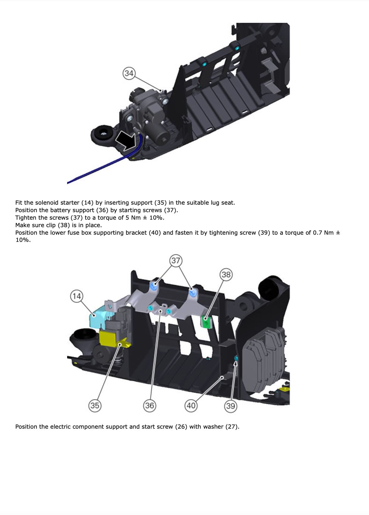 Ducati X Diavel S service manual solenoid starter and battery support installation diagrams