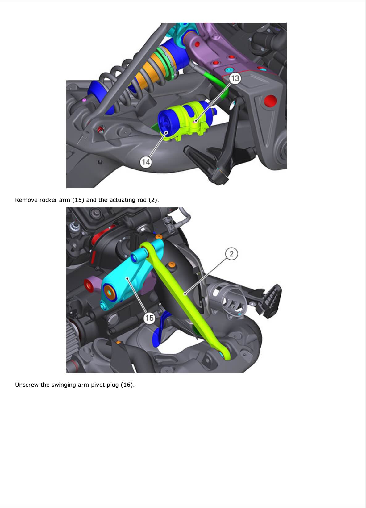 Ducati X Diavel S service manual rocker arm and actuating rod removal diagrams