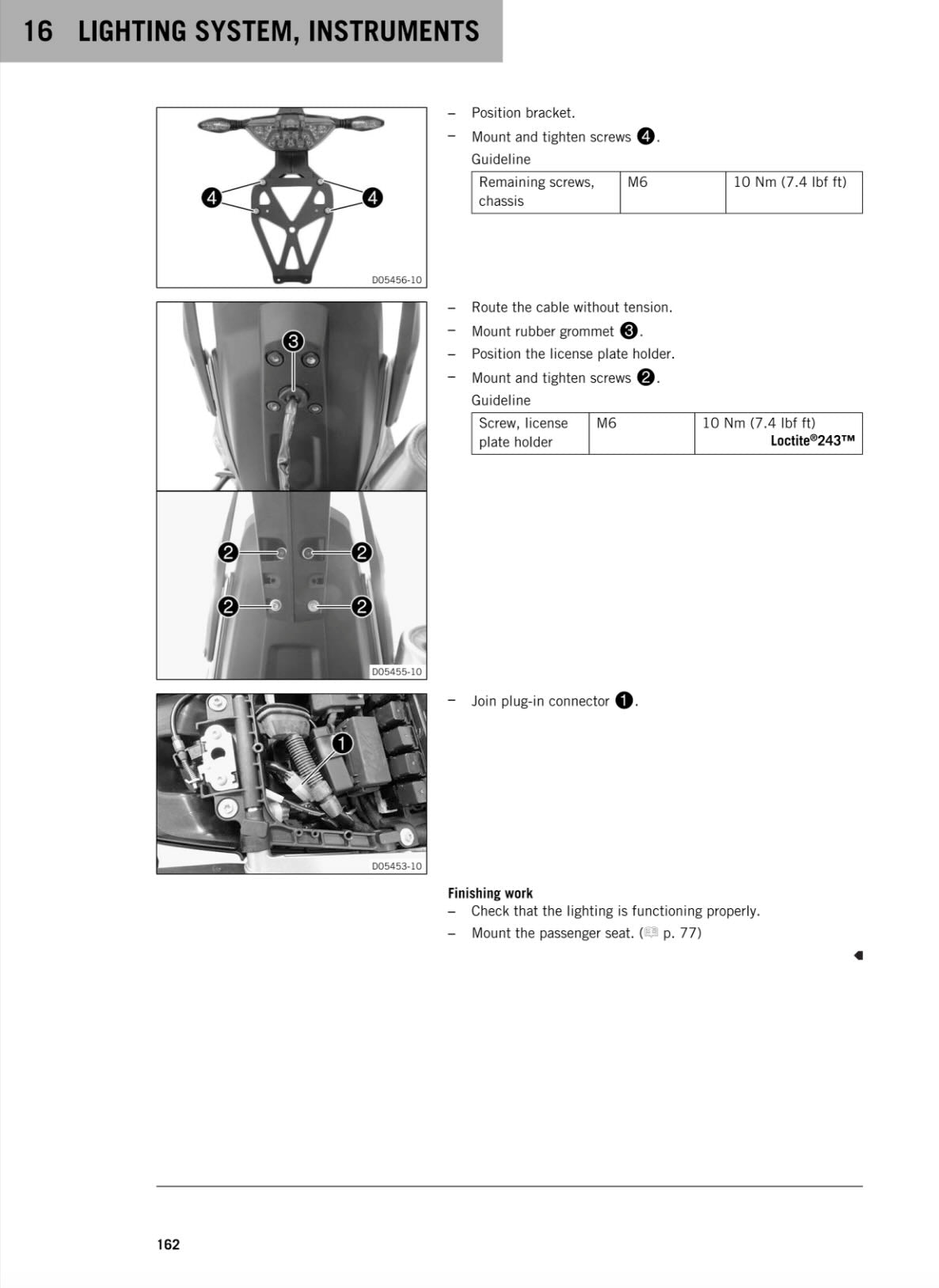 A black-and-white technical instruction page from a manual showing the lighting system and instruments for a drone, with labeled diagrams, bullet points, and a small table.
