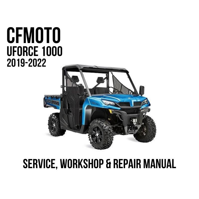 Blue and black CFMOTO UForce 1000 2019-2022 service, workshop, and repair manual cover graphic on a white background.
