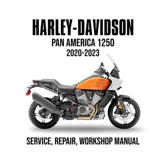 Harley-Davidson Pan America 1250 service, repair, and workshop manual cover with motorcycle illustration.