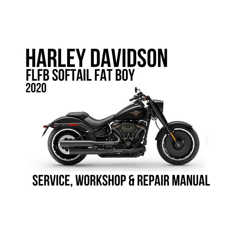 Harley-Davidson FLFB Softail Fat Boy 2020 service, workshop, and repair manual cover featuring a black motorcycle on a white background with bold black text.