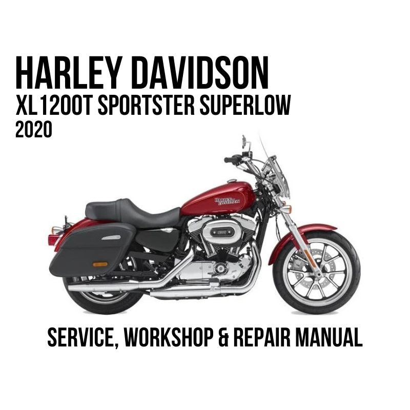 Harley-Davidson XL 1200T Sportster Superlow 2014 motorcycle shown in side profile on a white background, with large black text reading 'HARLEY DAVIDSON XL 1200T SPORTSTER SUPERLOW 2014' at the top and 'SERVICE, WORKSHOP & REPAIR MANUAL' at the bottom.