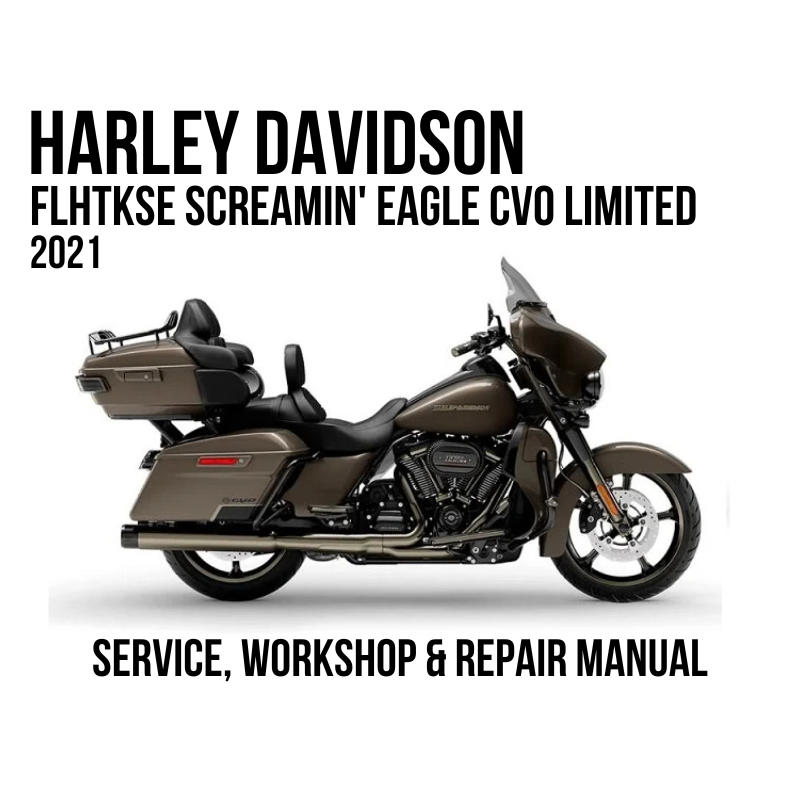 Harley-Davidson service and repair manual cover for the Flhtkse Screamin' Eagle CVO Limited 2021, featuring a side profile of the motorcycle in a dark metallic brown color on a white background.