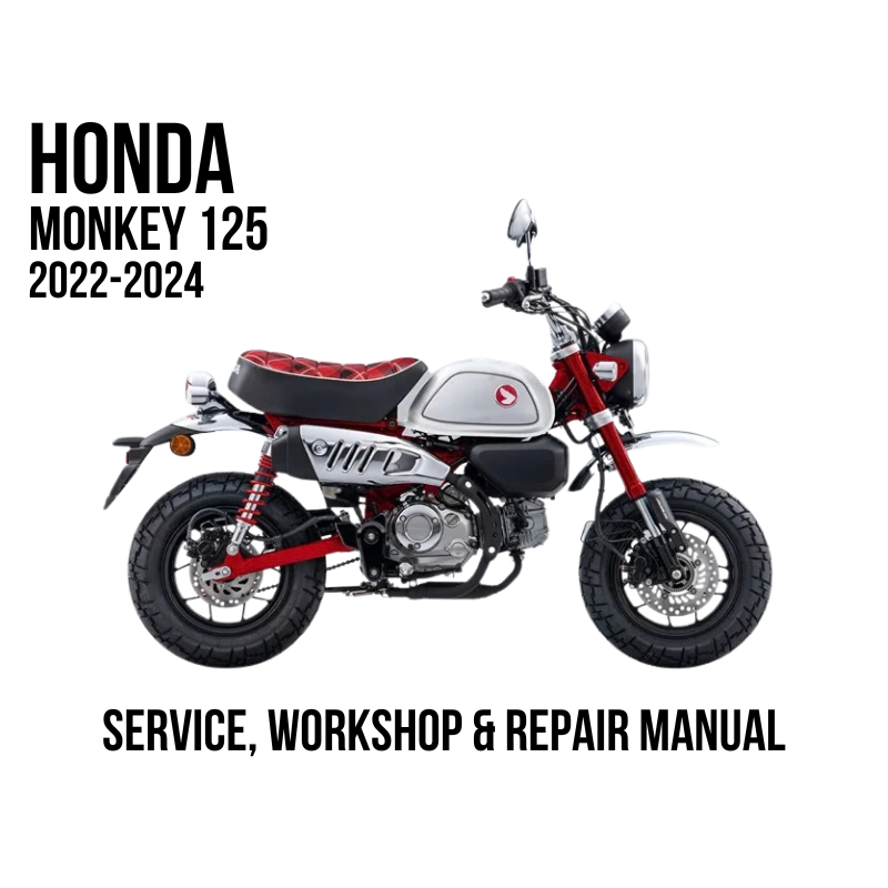 Honda Monkey 125 2022-2024 motorcycle shown in side profile on a white background, with text reading 'HONDA MONKEY 125 2022-2024' and 'SERVICE, WORKSHOP & REPAIR MANUAL'.