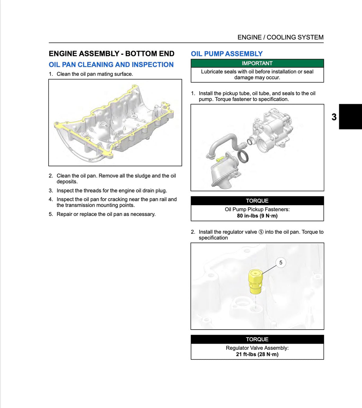 Polaris RZR Pro R service manual page with oil pan cleaning inspection and oil pump assembly diagrams plus torque specs