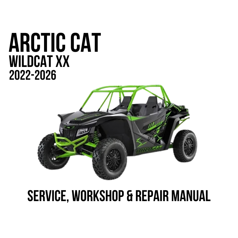 Arctic Cat Wildcat XX 2022-2026 service, workshop, and repair manual cover graphic showing a black and neon green off-road vehicle on a white background with black text.