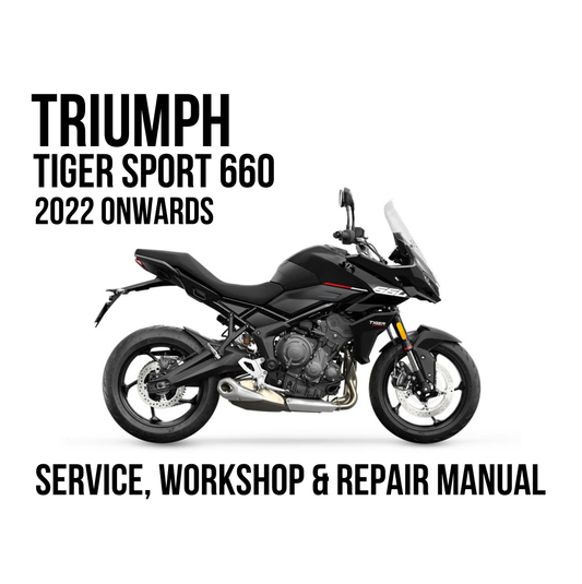 A black Triumph Tiger Sport 660 motorcycle is shown in side profile on a white background, with bold black text reading 'TRIUMPH TIGER SPORT 660 2022 ONWARDS' at the top and 'SERVICE, WORKSHOP & REPAIR MANUAL' at the bottom.