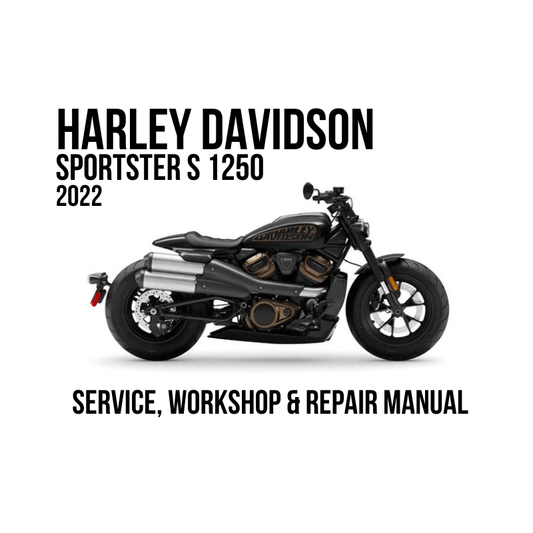Harley-Davidson Sportster S 1250 2022 motorcycle shown in side profile on a white background, with large black text reading 'HARLEY DAVIDSON SPORTSTER S 1250 2022' above and 'SERVICE, WORKSHOP & REPAIR MANUAL' below.
