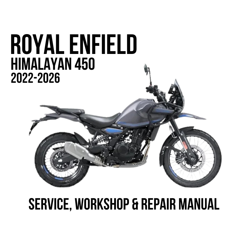 A Royal Enfield Himalayan 450 2022-2026 motorcycle is shown in side profile on a white background, with large black text reading 'ROYAL ENFIELD HIMALAYAN 450 2022-2026' at the top and 'SERVICE, WORKSHOP & REPAIR MANUAL' at the bottom.