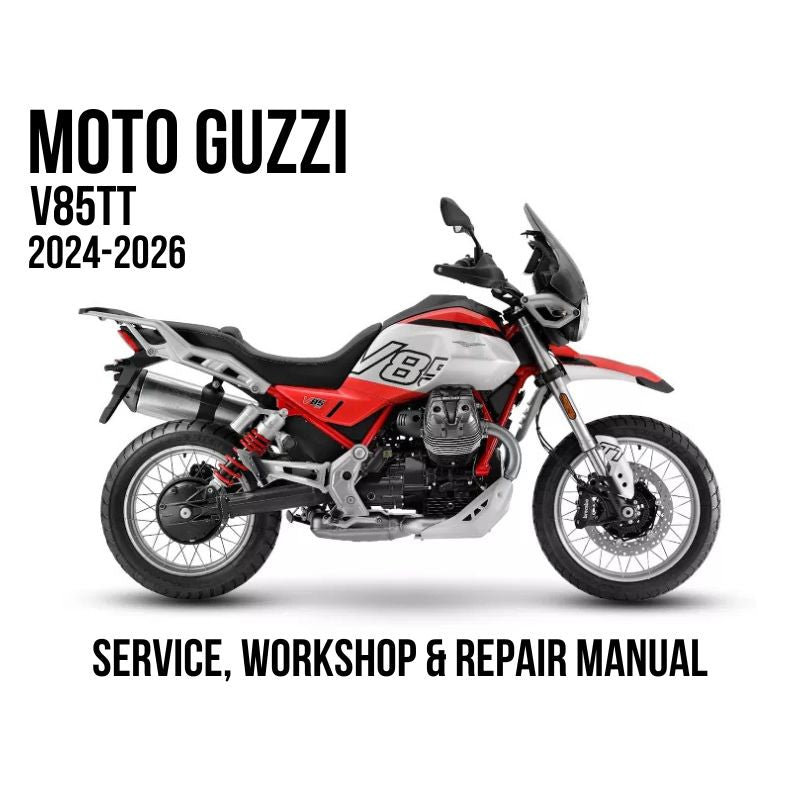 Moto Guzzi V85TT 2024-2026 Service, Workshop & Repair Manual red and white adventure motorcycle