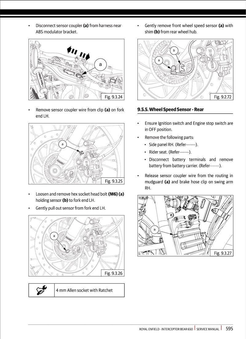 A printed page from a service manual showing step-by-step wiring and removal instructions for vehicle sensors, with labeled diagrams, arrows, and small photos of sensor components on a white page.