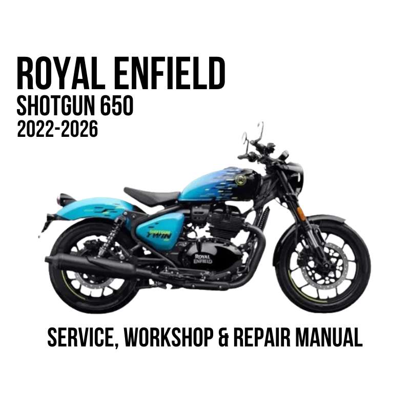 A Royal Enfield Shotgun 650 motorcycle is shown in side profile on a white background, with large black text reading 'ROYAL ENFIELD SHOTGUN 650 2022-2026' at the top and 'SERVICE, WORKSHOP & REPAIR MANUAL' at the bottom.